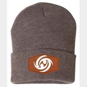 12" Solid Cuffed Beanie W/ Leather Patch Thumbnail
